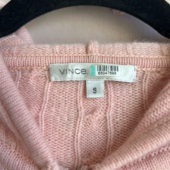 Vince 100% Cashmere Cable Knit Full Zip Hooded Sweater Sz S Blush Pink - Picture 4 of 6